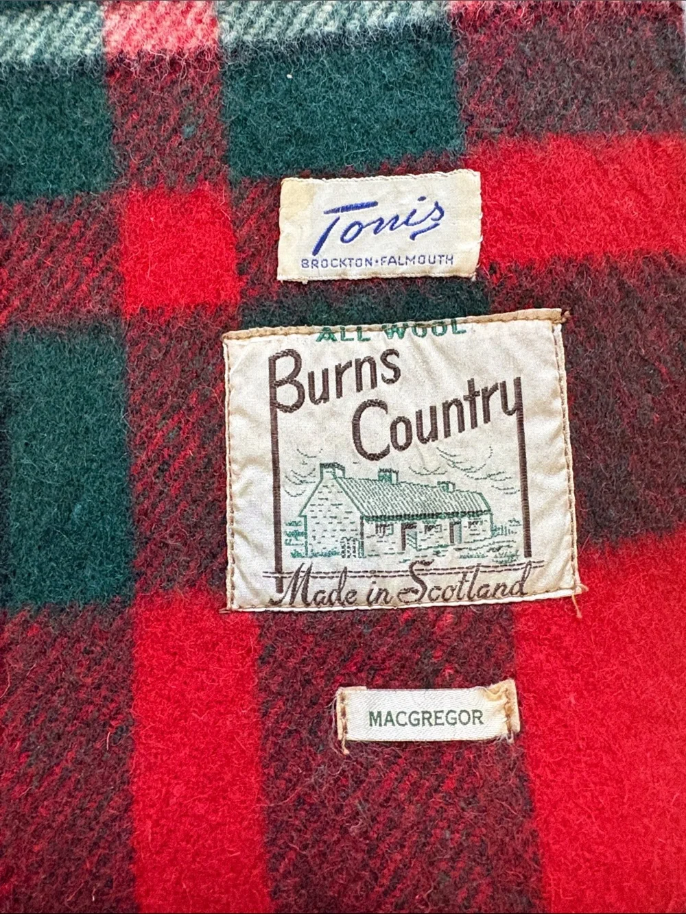 Vintage Burns Country Red and Green Plaid Wool Throw- made in Scotland
